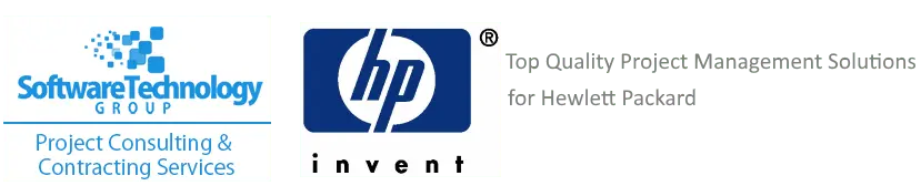 STG "Project Consulting & Contracting Services" logo and HP "invent" logo: "Top Quality Project Management Solutions for Hewlett Packard"