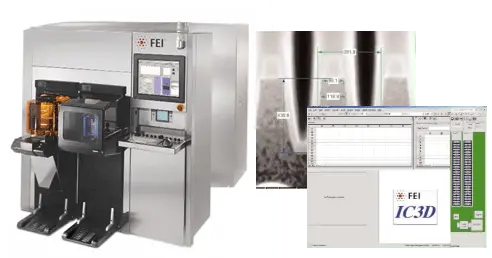 Photo of FEI machine, plus screenshots of application controlling it